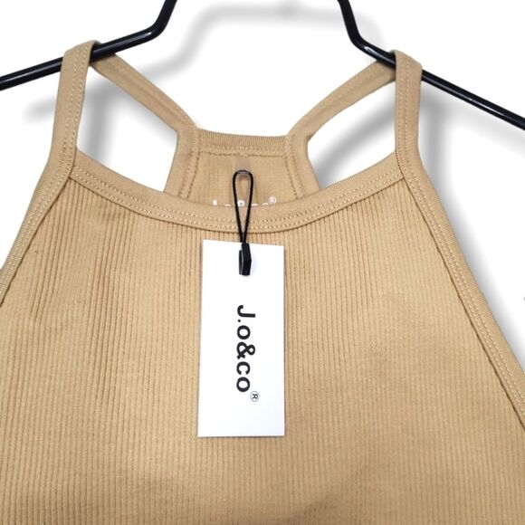 NWT J.o & Co Selena High Neck Cropped Ribbed Top in Warm Sand Sz XS/S - Picture 6 of 12